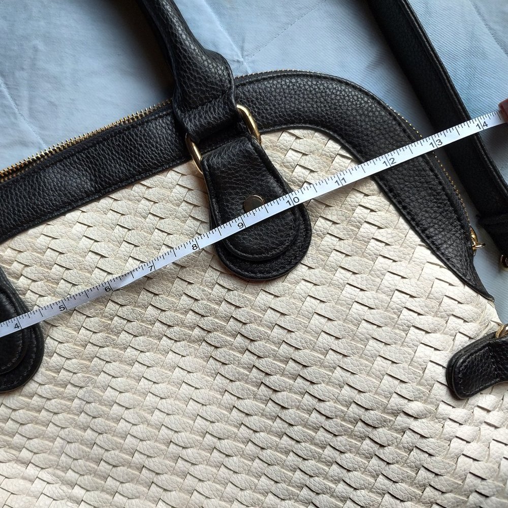 Deux Lux Cream Leather Handbag-Purse Weave Design